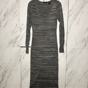 Moda International Gray Space Dye V-Neck Sweater Maxi Dress SZ S